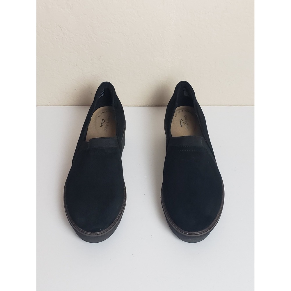 Clarks Collection Ultimate Comfort Black Suede Slip On Platform Wedge Shoes 8M